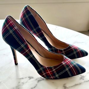 Neiman Marcus Plaid Heels - Red and Blue